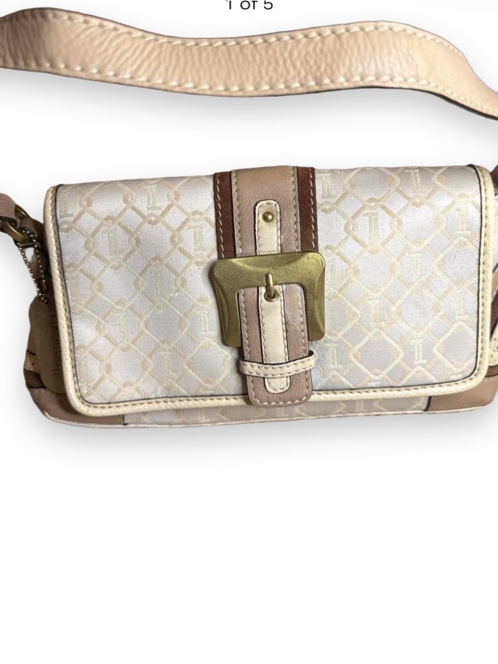Tignanello Beige & Tan Logo Crossbody Bag with Buckle Accent